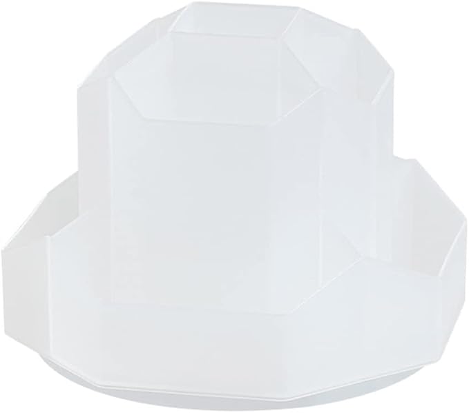 Transparent White Rotating Art Supply Storage with 9 Compartment, Pencil & Pen Holder for Kids Art Desk, Homeschool & Home Office Desktop Organizer