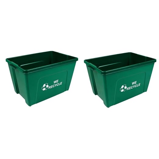 Curbside 18 Gallon Green Recycling Bin for Homes or Businesses - Two Bins - Green
