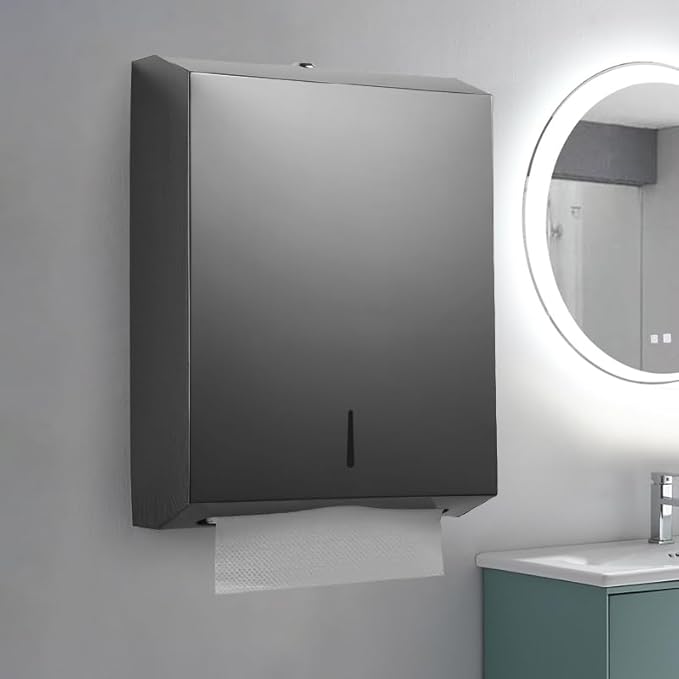 Comercial Paper Towel Dispenser Wall Mount, Stainless Steel Hand Towel Dispenser with Lock, Trifold/C Fold Paper Towel Holder for Bathroom Kitchen Office Public Places, Large Capacity Tissue Holder