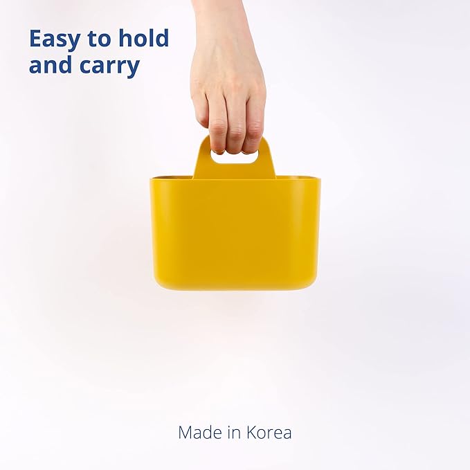 BLUE GINKGO Stackable Organizer Caddy – Korean-Made Portable Tote for Bathroom, Office, Crafts, or School Supplies (Square, Yellow)