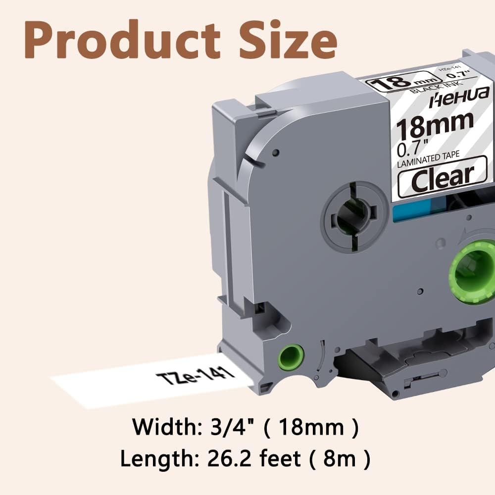 Hehua 18mm 0.7 Laminated Clear Label Tape Compatible for Brother Clear Label Maker Tape TZe-141 TZe141 TZ-141 TZ141 for P Touch PT D400 D450 D600 D610 P710BT, 3/4'' x 26.2ft Black on Clear, 3 Pack