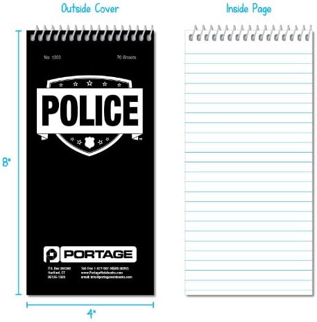 Portage Public Safety Police Notebook – Top Bound Spiral Notebook, Writing Pad for Interviews, Accidents & Incident Reports, Field Notes Book for Police – 4 x 8 Inches, 70 Sheets, 12 Pack
