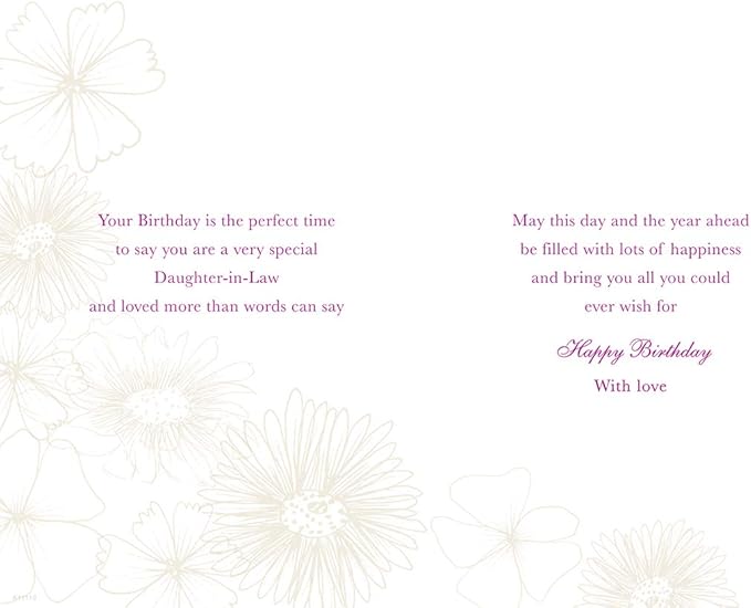 Piccadilly Greetings Group Ltd WONDERFUL COLOURFUL TO A VERY SPECIAL DAUGHTER-IN-LAW BIRTHDAY GREETING CARD,beige|orange|red|brown,9 x 6