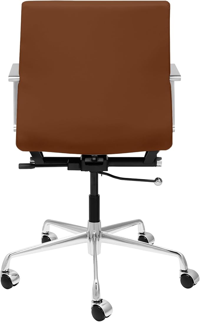 Laura Davidson Furniture SOHO II Padded Management Office Chair - Mid Back Desk Chair with Arm Rest, Swivel & Cushion Availability, Made of Faux Leather, Brown, Computer Chair