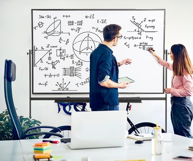 Large Magnetic Mobile Whiteboard 60"x48", Rolling Double Sided Stand Whiteboard on Wheels, Reversible Adjustable Height/Angle Dry Erase Board 5' x 4' Easel White Board for Office Classroom, Black