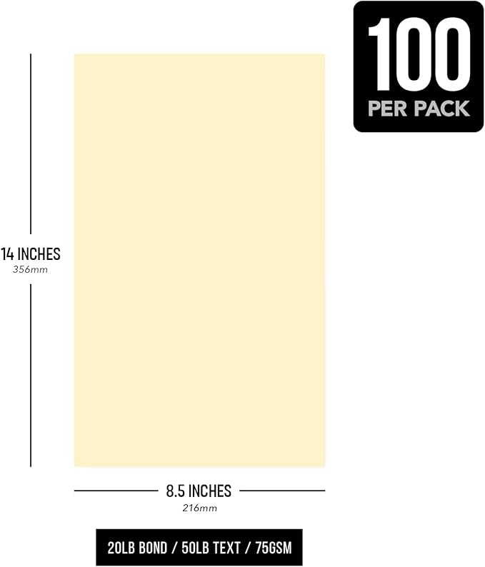 Ivory Pastel Colored Menu Paper - 8.5" x 14" (Legal Size) - For Documents, Announcements, Menus Arts and Crafts | Bulk Pack of 100 Sheets
