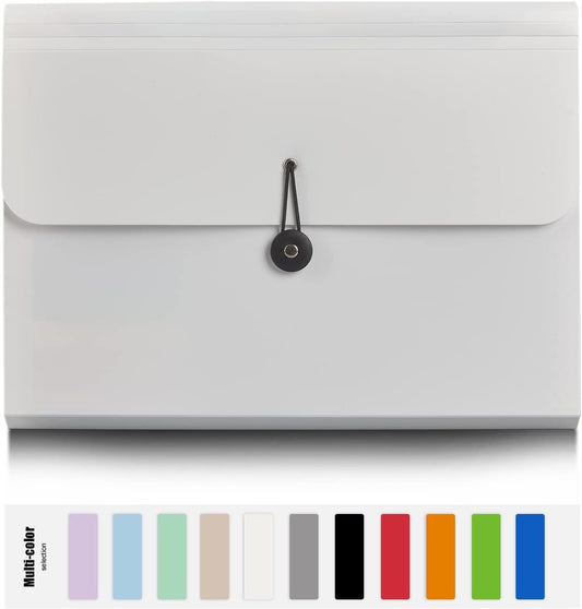 Expanding File Folder, 13 Pockets, White, Polypropylener,for Work, School, Home, Office