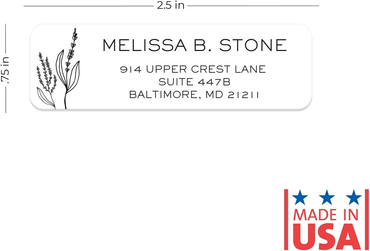 Simple Modern Flower Rolled Address Labels/Roll of 250 Floral Illustration Personalized Address Labels/Designer Return Address Stickers in Elegant Plastic Dispenser