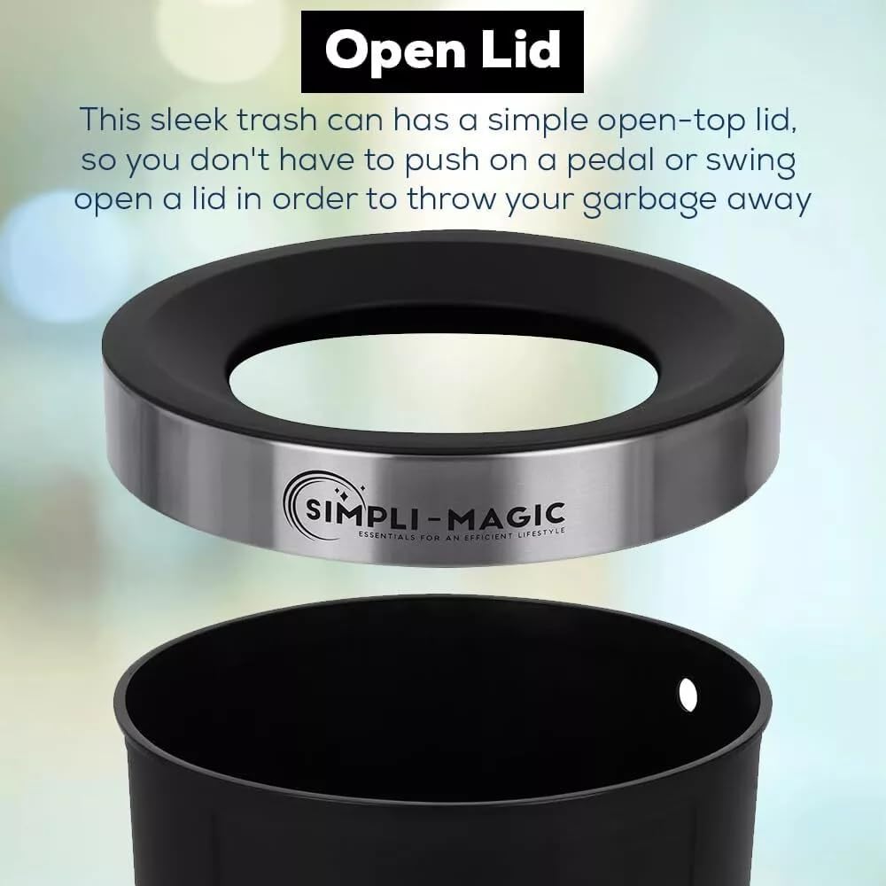 SIMPLI-MAGIC 16 Gallon (60L) Open Top Trash Can – Round Commercial Trash Can – Smudge-Resistant, Easy to Clean, Non-Skid Base, Stainless Steel (2 Pack)