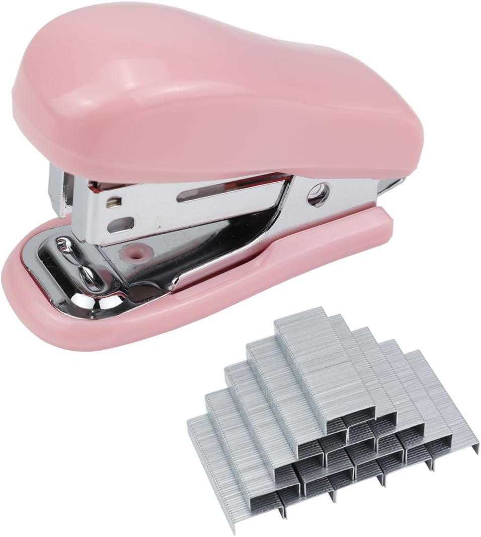 Mini Desktop Stapler Set,20 Sheet Capacity,Includes Built-in Staple Remover and 750PCS No.12 Staples,Small Cute Stapler for Office and School Supplies (Pink)