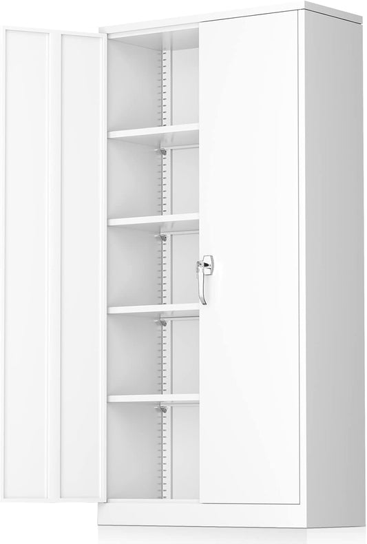 Greenvelly White Metal Storage Cabinets 72” Garage Steel Storage Cabinet with Doors and Shelves, Metal File Organization for Home Office, Basement, Warehouse, Classroom(Anti Ttipping)