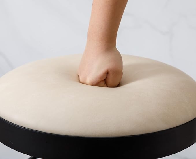 Round Swivel Counter Height Bar Stools Set of 1 Modern Adjustable Barstools Backless PU Leather Bar Chairs Industrial Island Chairs with Metal Base/Footrest for Kitchen Island/Pub, Beige