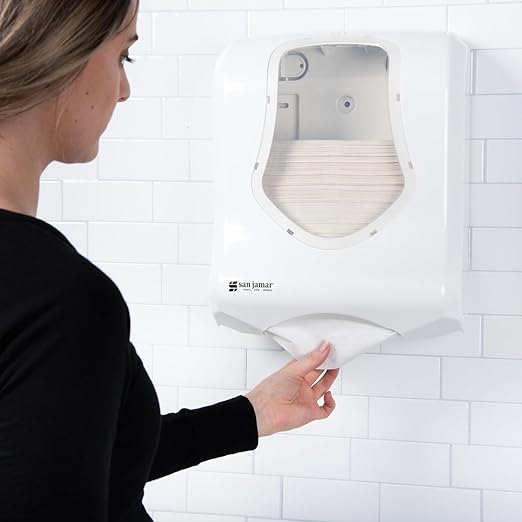 San Jamar Summit Ultrafold Paper Towel Dispenser, Holds Multifold or C-Fold Towels for Bathroom, Kitchens, and Restaurants, Plastic, 16 x 11 x 6 Inches, White