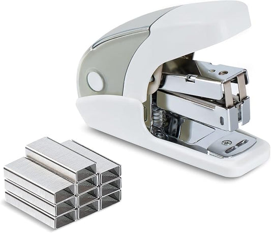 PAPERPAL Effortless Mini Stapler Set, 20 Sheet Capacity, Integrated Remover & Staple Storage, Holds 1/4" Staples, Includes 1000 Staples, Lightweight, Office, School & Daily Use, White