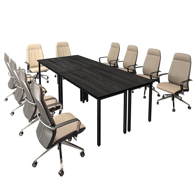Bonzy Home Conference Tables 8ft Office Computer Desk for Meeting Room Study Writing Printer Podcast Table Save Space Design for 10 People Modern Black 4PCS (94.4"x47.2"x29.5", Black)