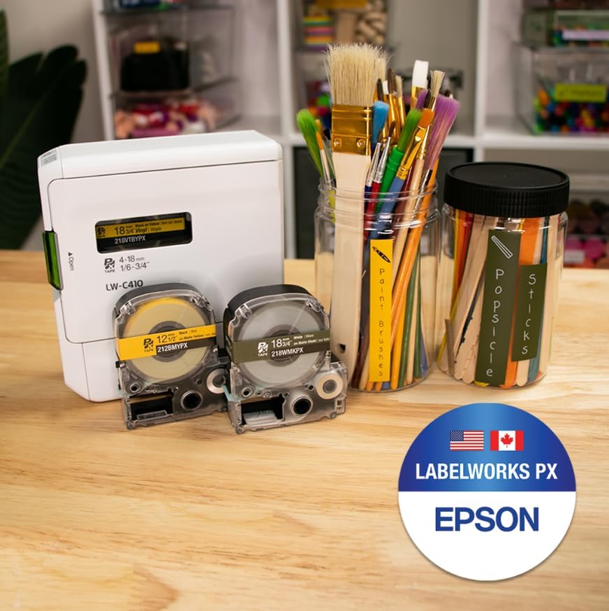 Epson LABELWORKS 224WMKPX Genuine PET (Polyester) Tape Cartridge - White on Matte Khaki Designer Craft Label Maker Tape - 1" (24MM) Wide, 26'