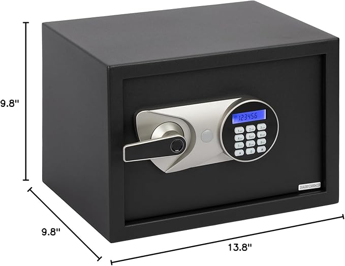 BlackSmith Home Safe 1.0 Cub Biometric Safe Box Fingerprint Recognition Security Safe with Keys Keypad Lock Box Secure Jewerly Valuables Wall Mount Cabinet Safe with LCD Display Dual Alarm System