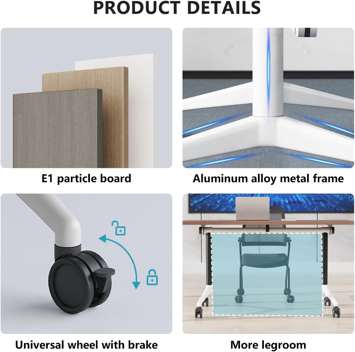Conference Room Table, Folding Conference Tables,Thicken Grey Tabletop,Flip Top Wooden Seminar Meeting Room Table for Conference Room Offices (6, BlackWoodGrain, 55.1”)