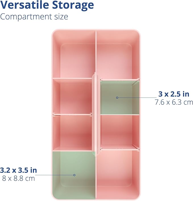 BLUE GINKGO Stackable Organizer Caddy – Korean-Made Portable Tote for Bathroom, Office, Crafts, or School Supplies (Long Rectangle, Pink)