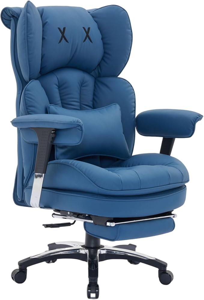 Efomao Big and Tall Office Chair with Footrest – High Back Computer Chair with Adjustable Armrests,Executive Office Chair with Wide Seat, Modern Desk Chair for Home Office, Gaming, or Study, Blue