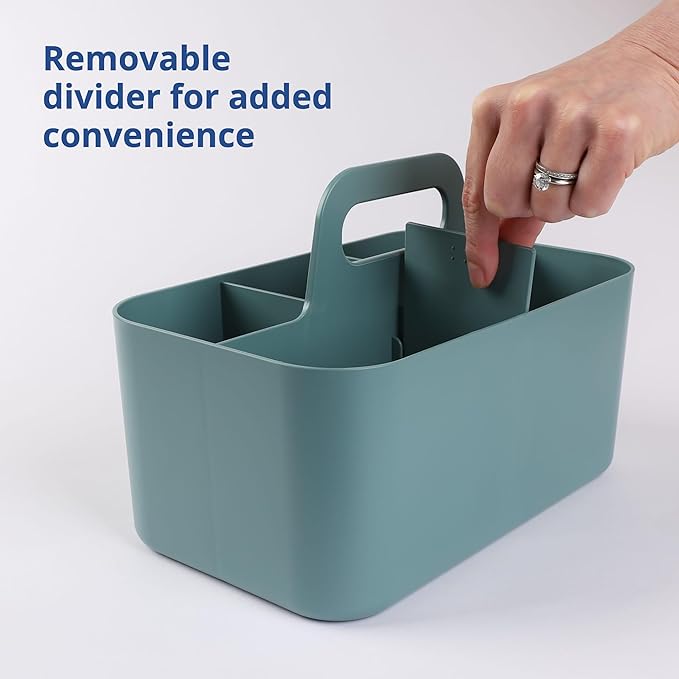 BLUE GINKGO Stackable Organizer Caddy – Korean-Made Portable Tote for Bathroom, Office, Crafts, or School Supplies (Rectangle, Green)
