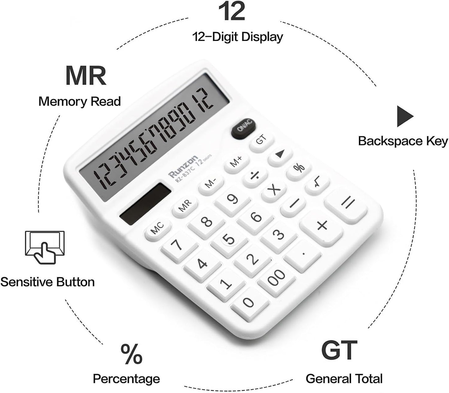 Basic Office Desktop Calculator - 12 Digit, Large LCD Display, Sensitive Buttons for White Office Supplies and School Supplies