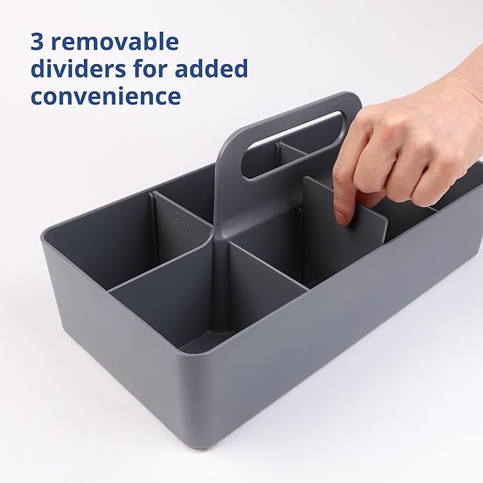 BLUE GINKGO Stackable Organizer Caddy – Korean-Made Portable Tote for Bathroom, Office, Crafts, or School Supplies (Long Rectangle, Gray)