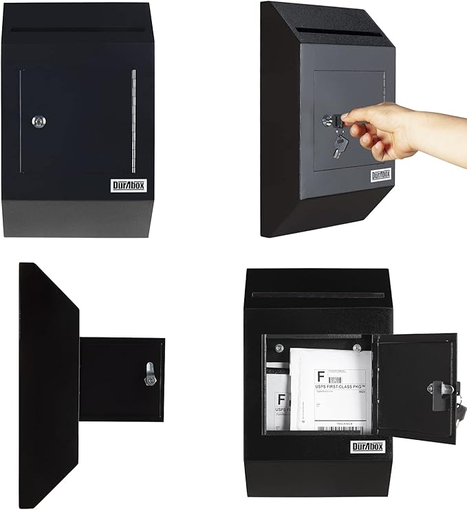 Drop Box Deposit Safe 10 x 4 x 16” Heavy Duty Steel with Slim Profile Wall Mailbox with Wide Deposit Slot for Letters, Documents Checks and Cash for Home, Office & Commercial (W300) (Black)