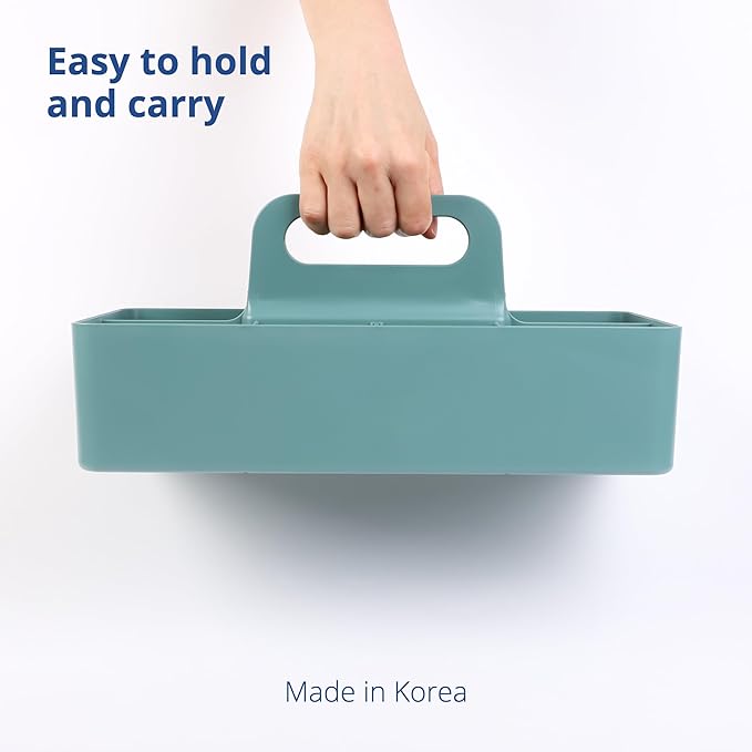 BLUE GINKGO Stackable Organizer Caddy – Korean-Made Portable Tote for Bathroom, Office, Crafts, or School Supplies (Long Rectangle, Green)