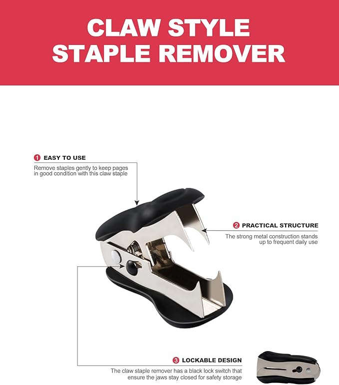 PAPERPAL Effortless Standard Stapler Set, 20 Sheet Capacity, Half Strip, Built-in Staples Storage, Holds 1/4" Staples, Includes 1000 Staples and A Staple Remover, Office, School & Personal Use, White
