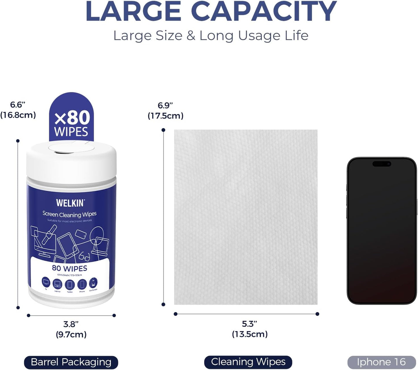 WELKIN 80 * 2 Electronics Cleaning Wipes - Non Toxic Screen Cleaner, Streak Free Touchscreen Cleaning for All Phones, Laptop, Computer, TV and Car,2 X Microfiber Cloth Included