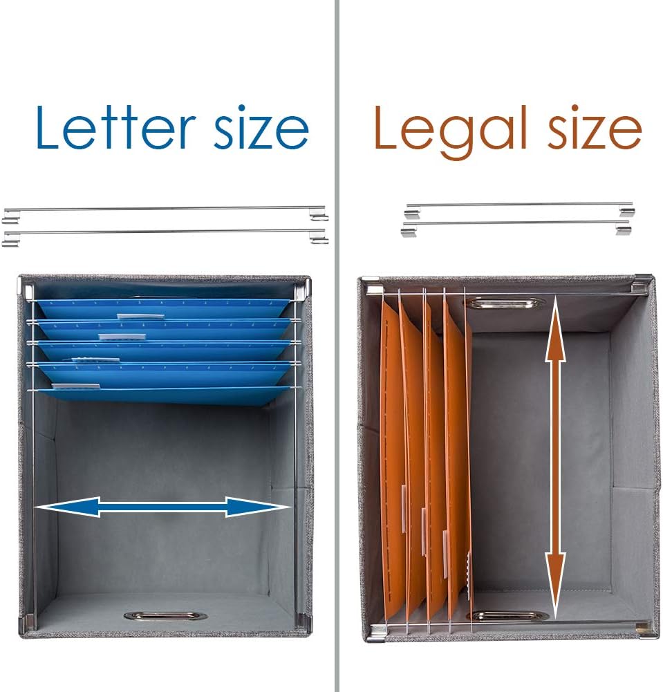 PRANDOM File Organizer Box - Set of 1 Collapsible Decorative Linen Filing Storage Hanging File Folders with Lids Office Cabinet Letter/Legal Size Navy Blue (17x14x11.2 inch)