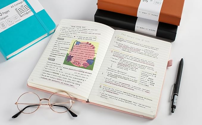 Thick College Ruled Notebook with 366 Numbered Pages, A5 Journal for Writing with 100GSM Lined Paper, Hardcover Leather Notebooks for Women Office Work Diary, 5.7"x8.3" Lavender