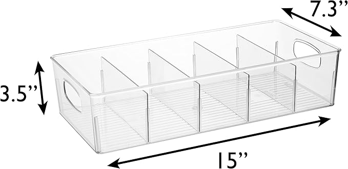 ClearSpace Plastic Pantry Organization and Storage Bins with Removable Dividers – 4 Pack XL Perfect Kitchen Organization or Kitchen Storage – Refrigerator Organizer Bins, Cabinet Organizers