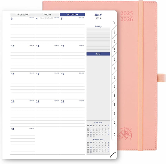 POPRUN Monthly Planner 2025-2026, 8.5'' x 11.25'', 13-Monthly Calendar (July 2025-July 2026) 15-Minute Hourly Appointment Book with Stair Tabs, Soft Cover, 100GSM Paper - Soft Pink