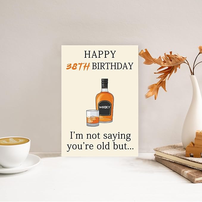 Happy 38th Birthday Card, Funny 38th Birthday Decorations for Her Him, Unique 38th Birthday Gifts for Women Men, Whiskey 38 Year Old Birthday Gifts Decor Ideas