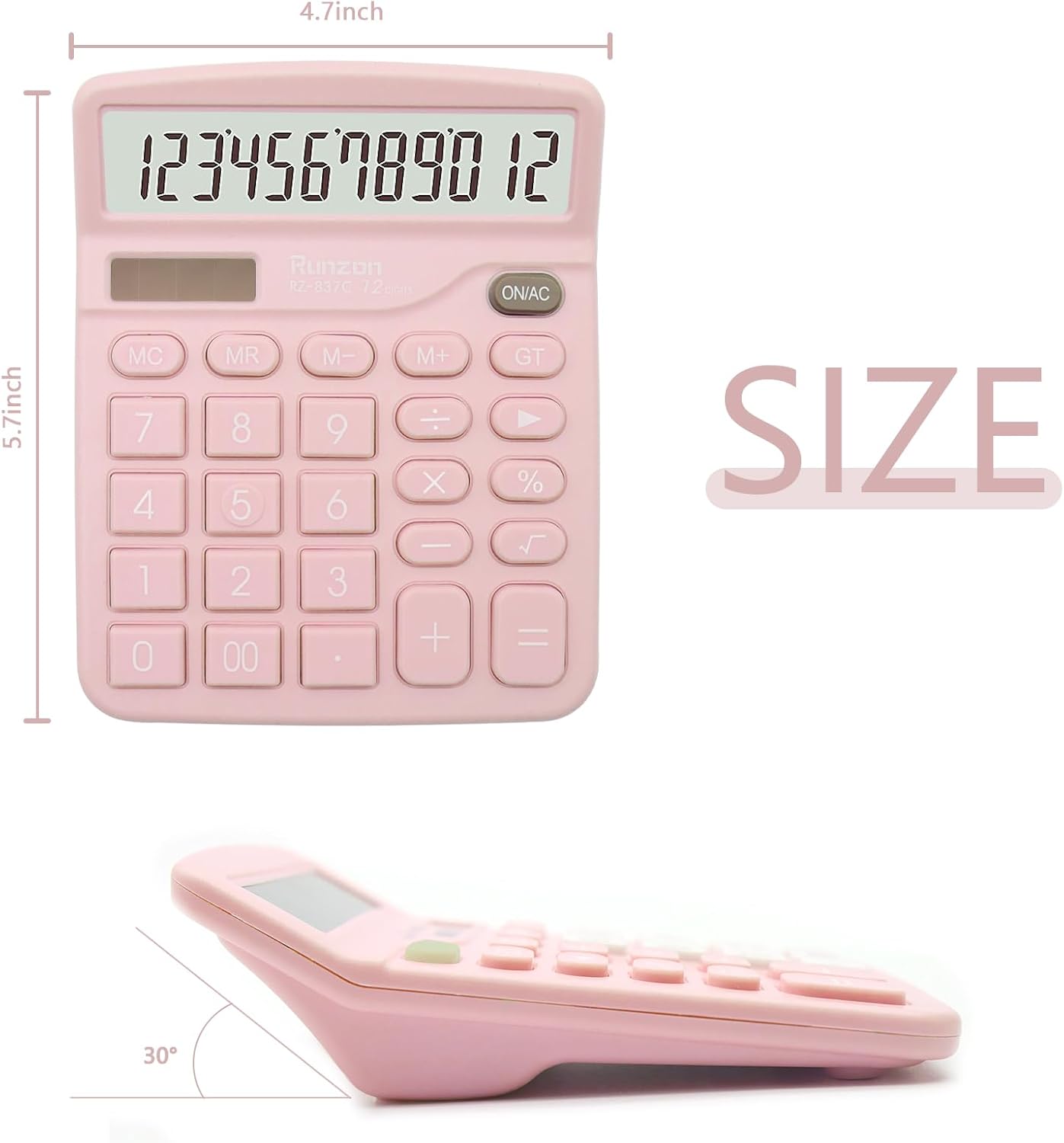 Basic Office Desktop Calculator - 12 Digit Large LCD Display, Sensitive Buttons for Pink Office Supplies and School Supplies