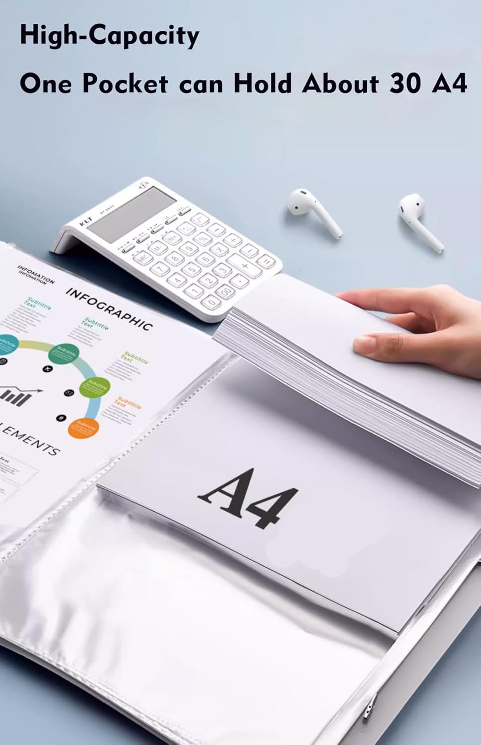 File Folder - 100 Pockets, Durable A4 Letter Size Organizer, Water-Resistant Plastic Dividers, Home/Office/School Document Holder (White)