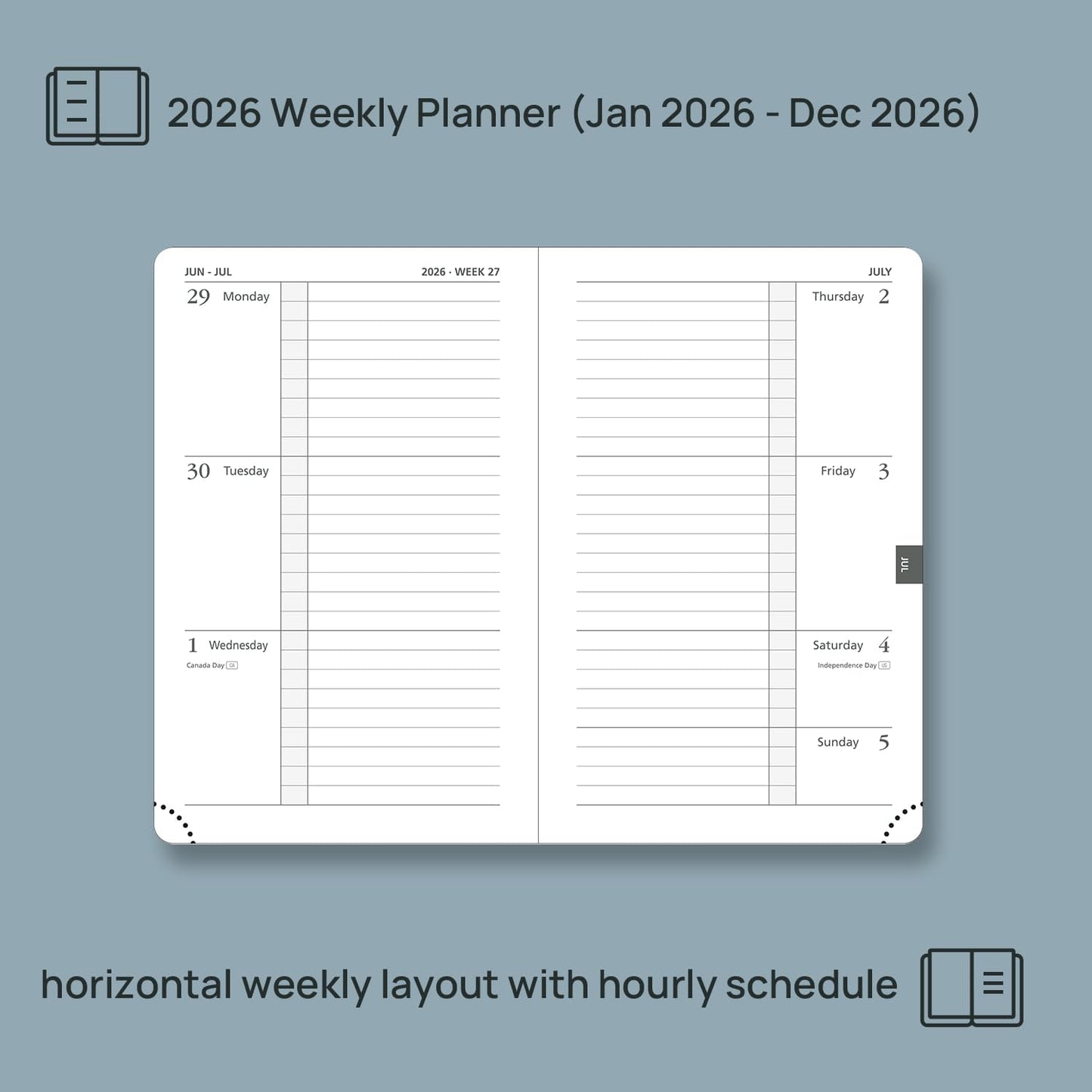 POPRUN Weekly Planner 2026 Calendar (Pocket 4'' x 6.25'') 12 Months Notebook with Horizontal Layout, Leather Hardcover, Inner Pocket, 100GSM Thick Paper, Pen Holder TJ - Navy Blue