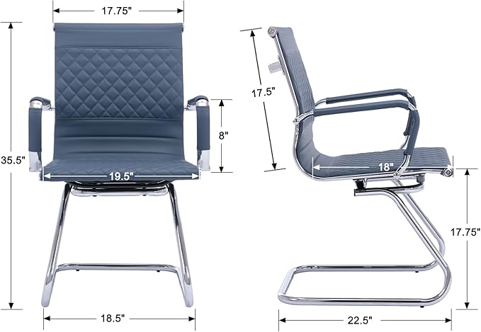 Office Guest Chairs Reception Chairs Waiting Room Chairs Set of 8 Conference Room Chair with Mid Back, Modern PU Leather Desk Chairs, Navy