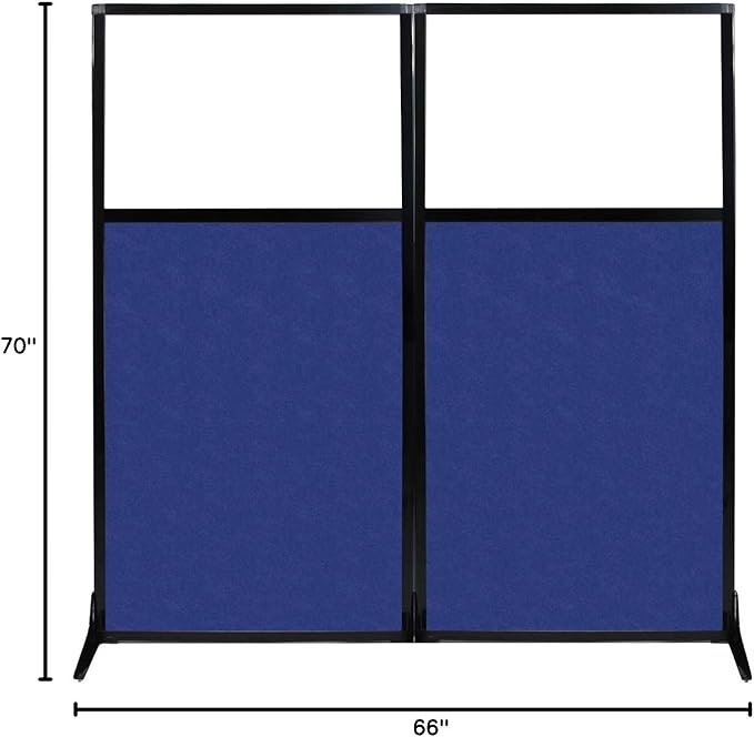 Versare Office Workstation Screen | Portable Wall Divider | Modern Cubicle | Freestanding Privacy Screen | Flexible Work Space | 2 Panels | 66" Wide x 70" Tall Blue SoundSorb Panels with Window
