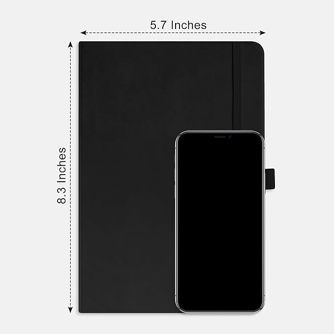 RETTACY Bullet Dotted Journal Notebook, 2-Pack, 160 Numbered Pages per Pack, A5 Medium Size (5.7'' x 8.3''), 120 GSM Thick Paper, Leather Hardcover, for Bullet Journaling (Black & Black)