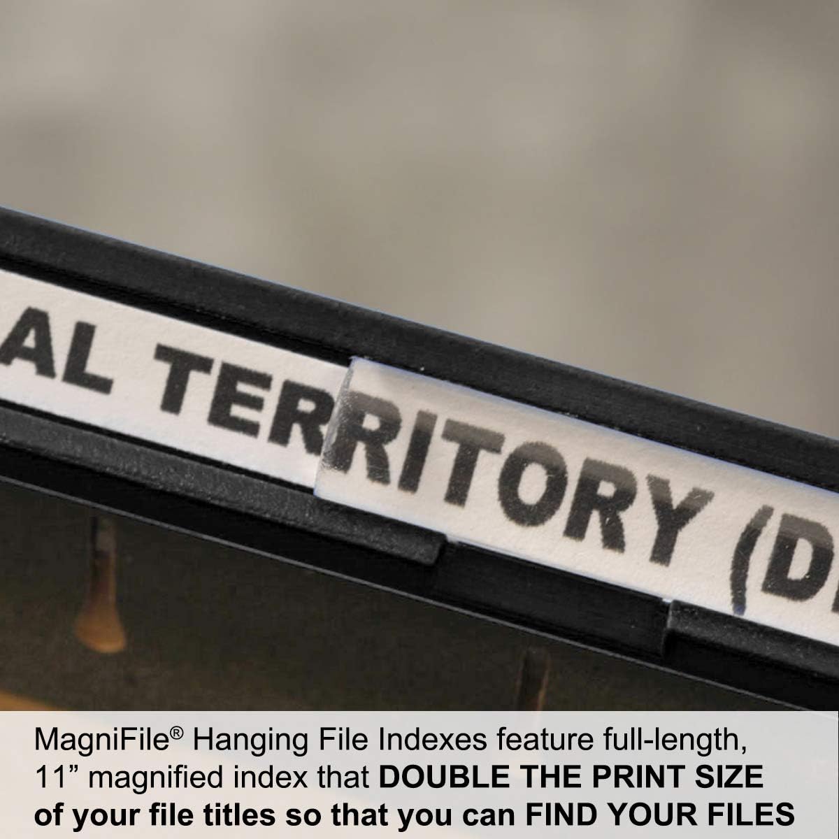 New Ultimate Office MagniFile Insertable Hanging File Folder Tabs. Indexes That Double The Size of Your File Titles to Find Files Fast! (Set of 10), Black