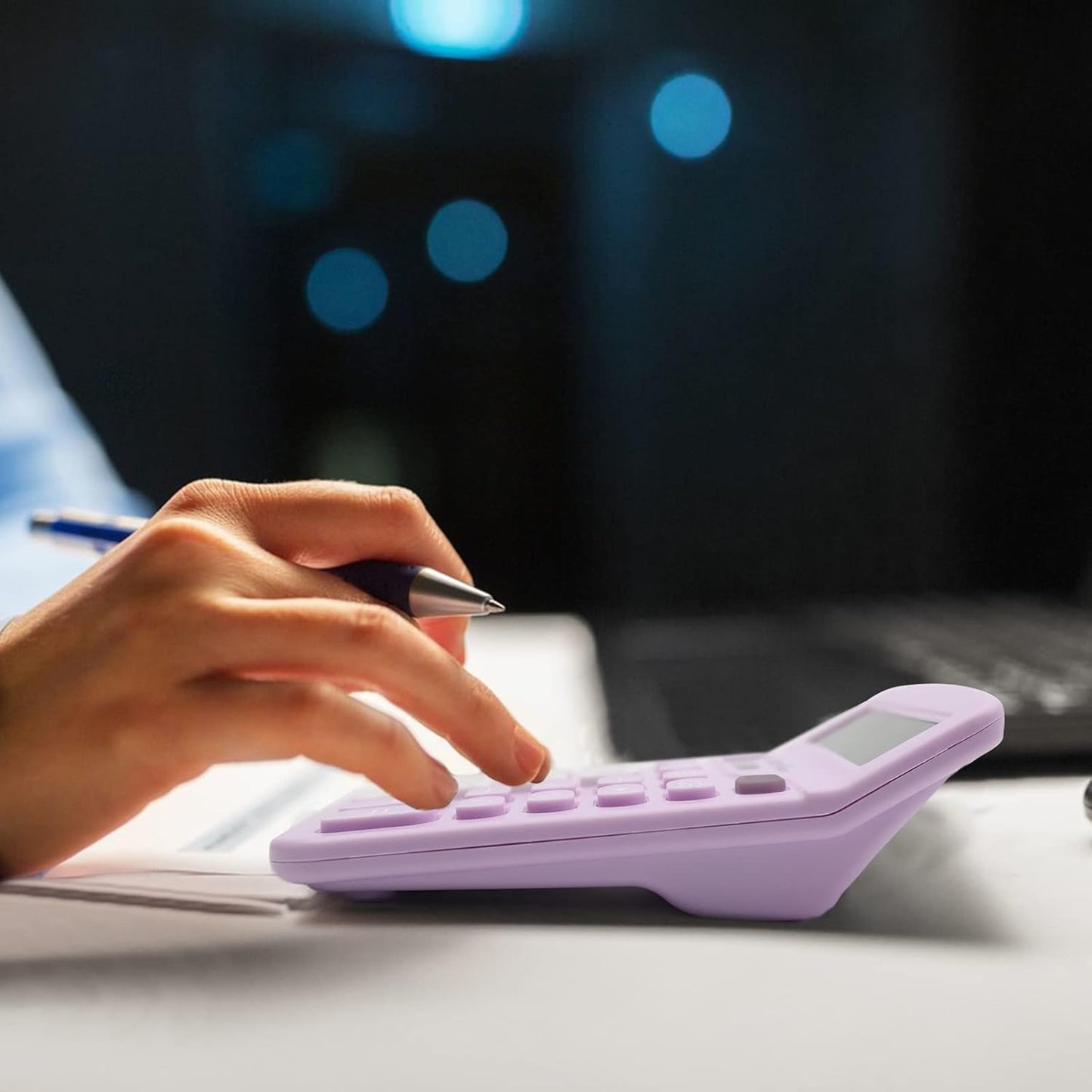 2PC Basic Office Desktop Calculator - 12 Digit Purple LCD Display, Sensitive Buttons, School & Office Supplies