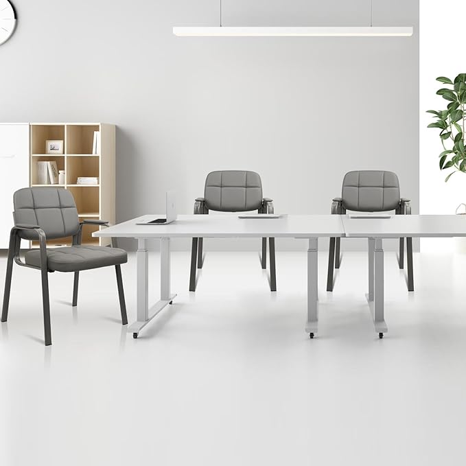 CLATINA Waiting Room Guest Chair with Bonded Leather Padded Arm Rest for Office Reception and Conference Desk(Grey 8 Pack)