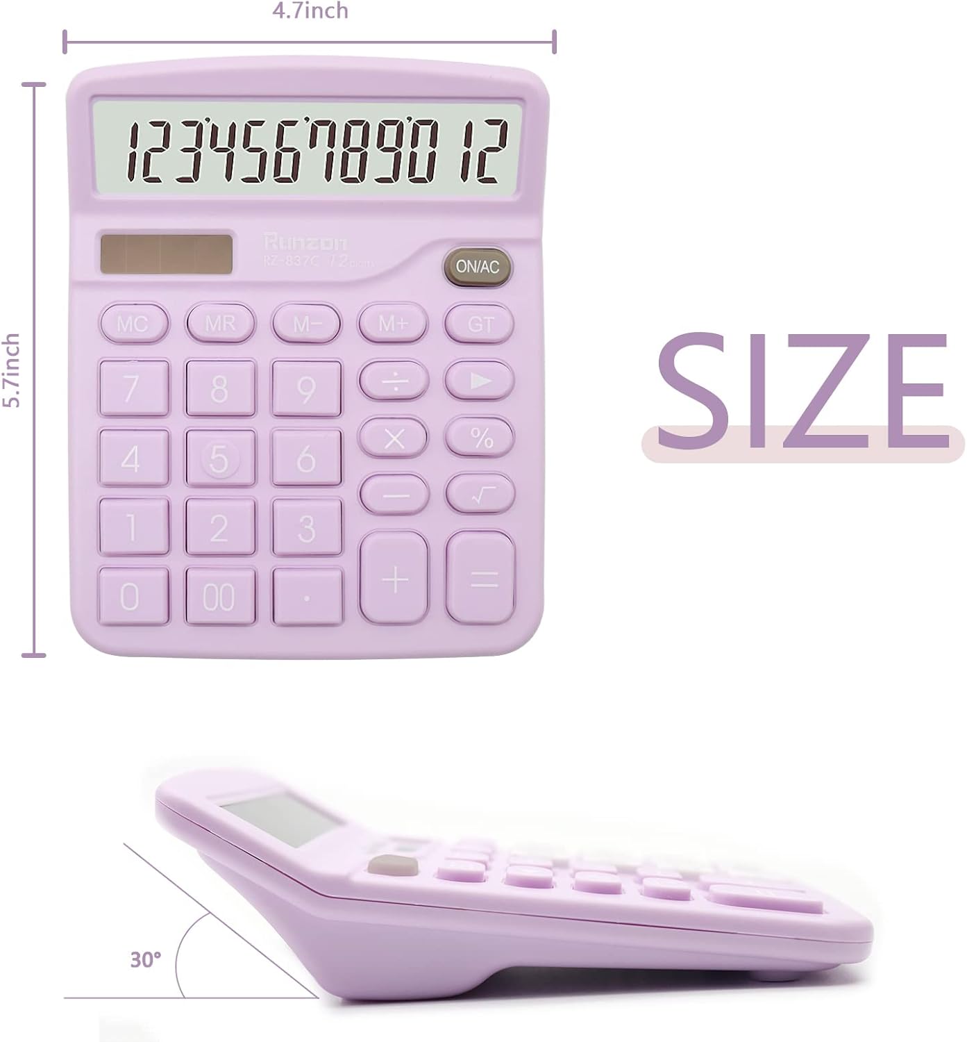 2PC Basic Office Desktop Calculator - 12 Digit Purple LCD Display, Sensitive Buttons, School & Office Supplies