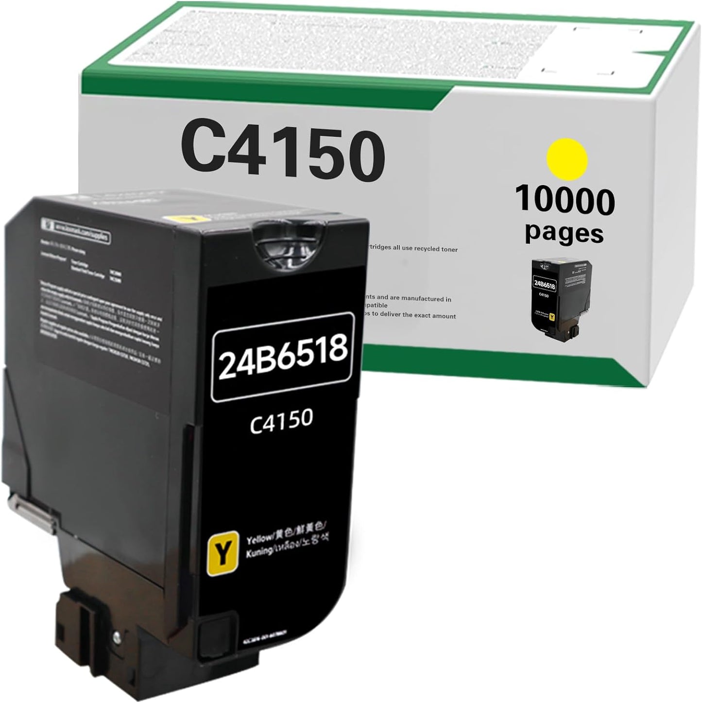 C4150 10000 Pages Yellow High Yield Toner Cartridge Compatible for Lexmark 24B6518 for Lexmark C4150 Laser Printer (1Y, 1-Pack)