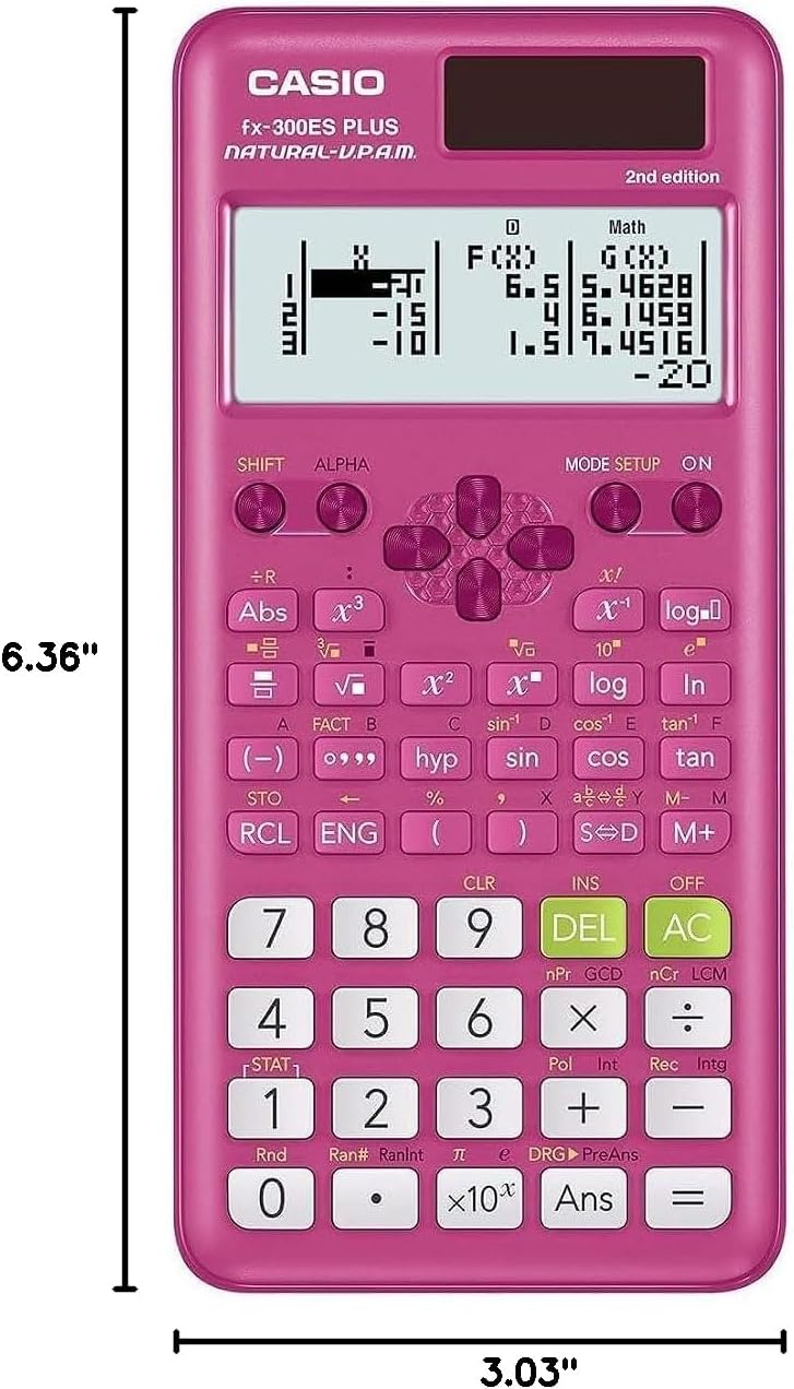 Casio fx-300ES Plus 2nd Edition – Standard Scientific Calculator | 262 Functions, Natural Textbook Display℠ | Ideal for Middle School, High School Math, Statistics & Algebra | Pink