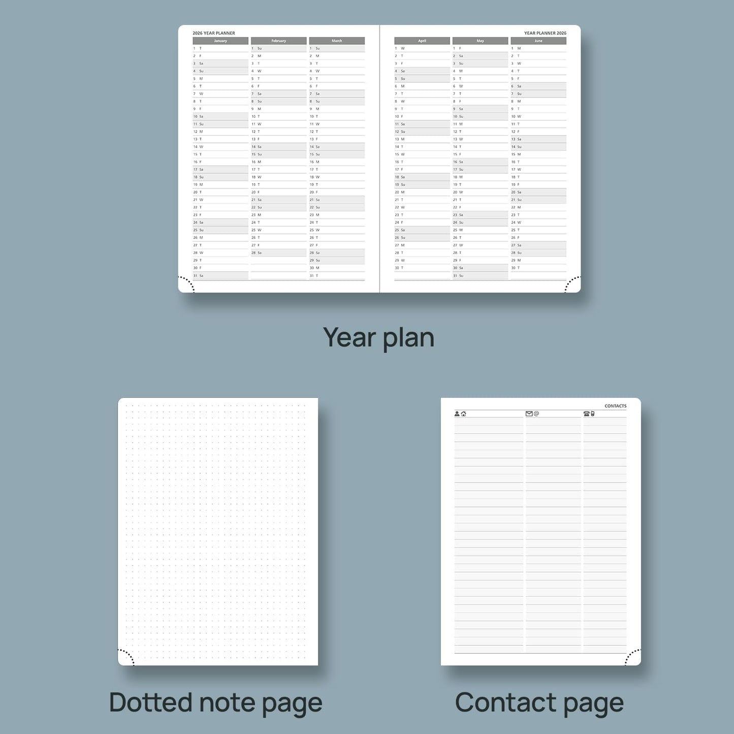 POPRUN Planner 2025-2026 (Medium 6.75''x 8.75''), Horizontal Weekly Notebook Jul.2025 - Jun.2026, Academic Appointment Book with Monthly Tabs, Leather Hardcover, Inner Pocket, 100 GSM - Army Green