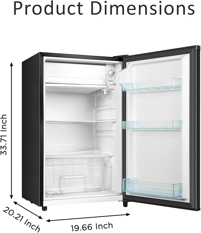 Seaoola Mini Fridge with Freezer, Single Door 4.4 Cu.Ft, Compact Mini Refrigerator, LED Light, Adjustable Thermostat, Removable Glass Shelves, Small Refrigerator for Dorm/Office/Bedroom(Black)